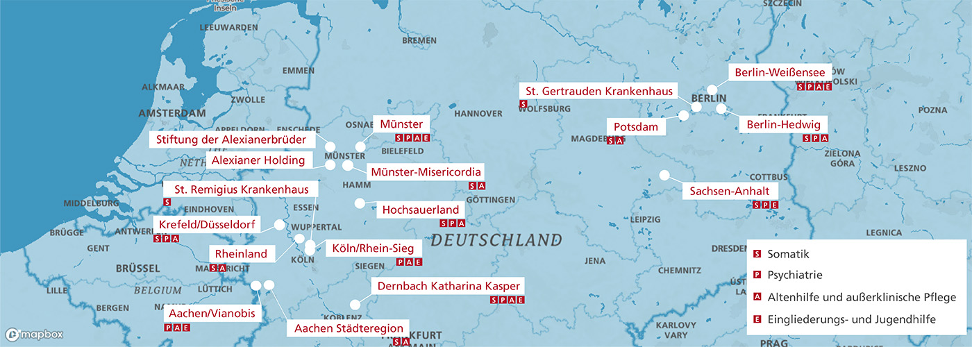 Karte des Alexianer Verbunds mit Regionsstandorten